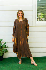 S9365- Shibori Tie Dye Long Sleeve Dress