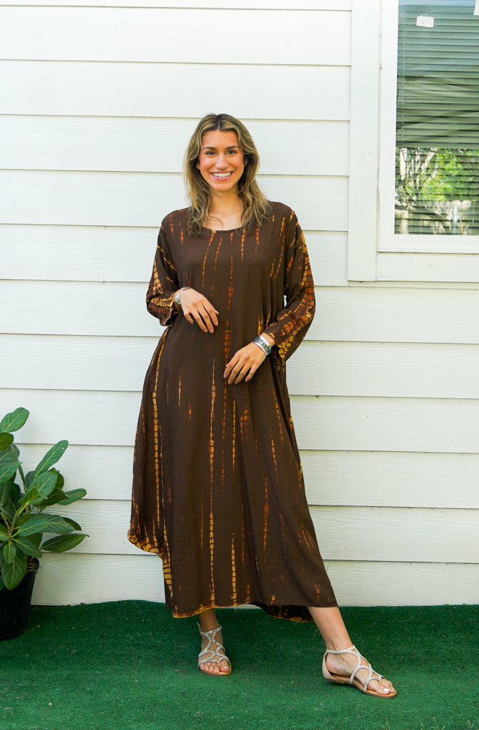 S9365- Shibori Tie Dye Long Sleeve Dress