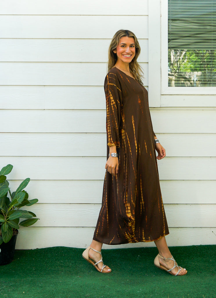 S9365- Shibori Tie Dye Long Sleeve Dress