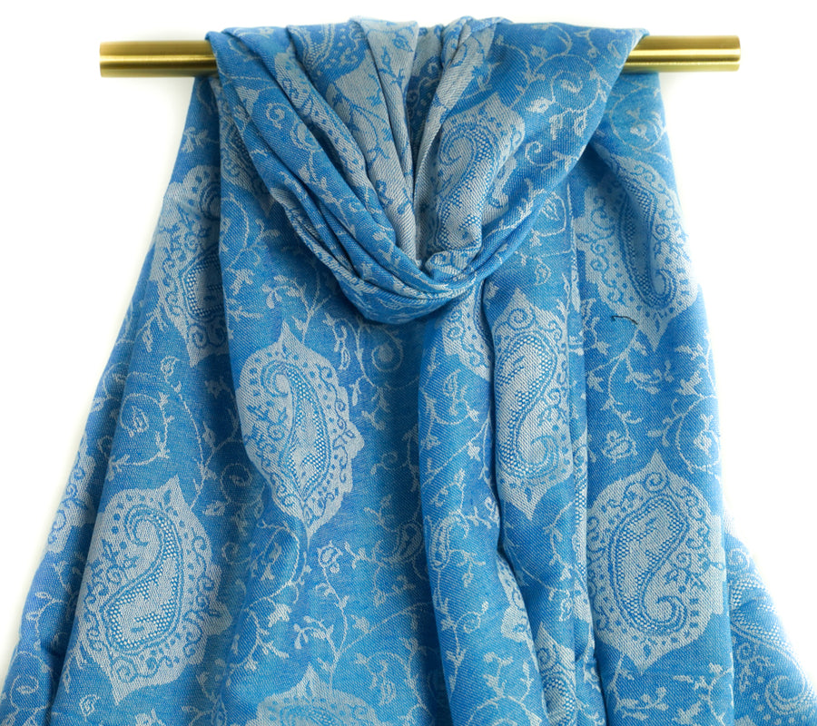 Sky Blue Paisley Pashmina Scarf Bohemian Shawl