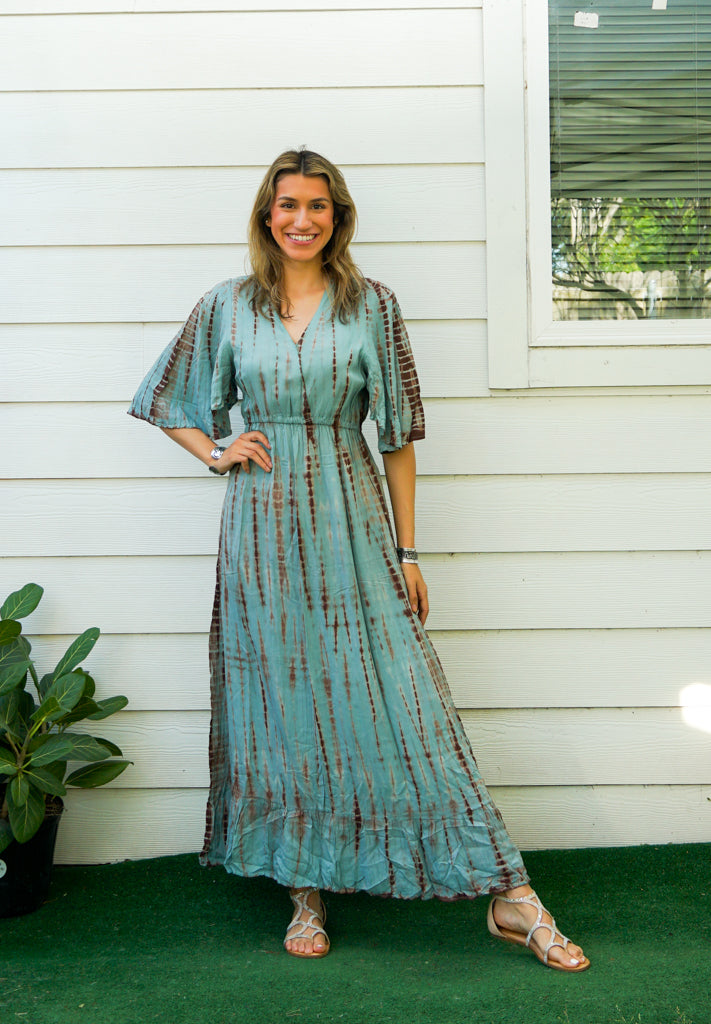 S9399- Shibori Tie Dye Tiered Dress