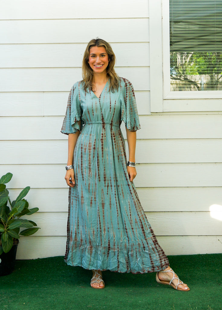 S9399- Shibori Tie Dye Tiered Dress