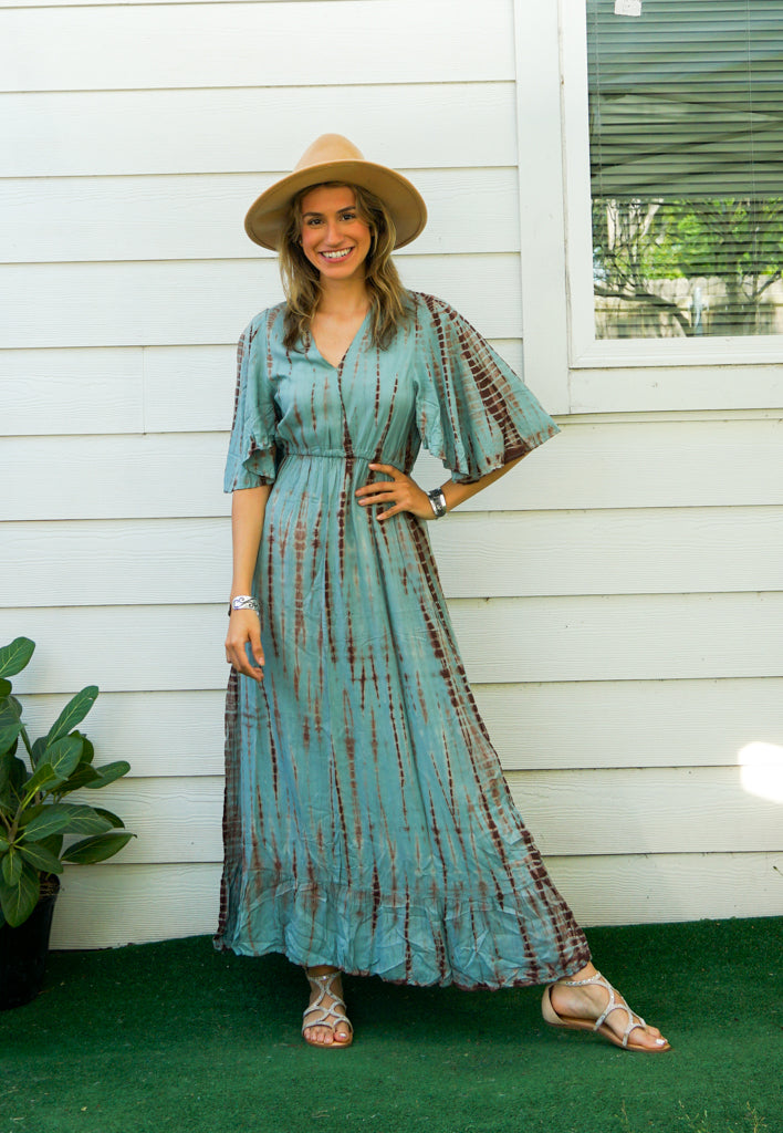 S9399- Shibori Tie Dye Tiered Dress