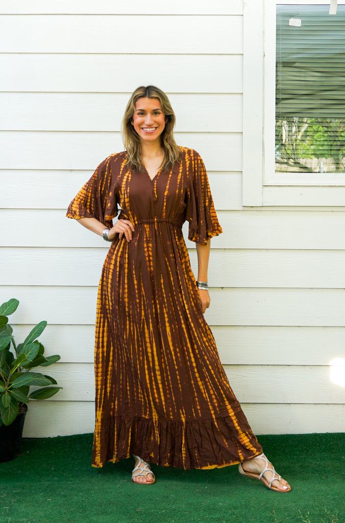 S9420- Shibori Tie Dye Tiered Dress