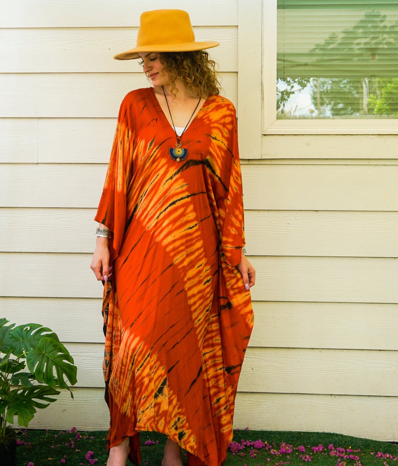 Orange Shibori Hand Dyed Kaftan Dress