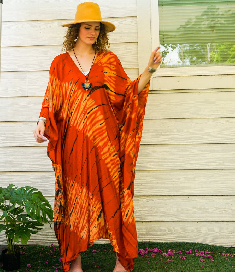 Orange Shibori Hand Dyed Kaftan Dress