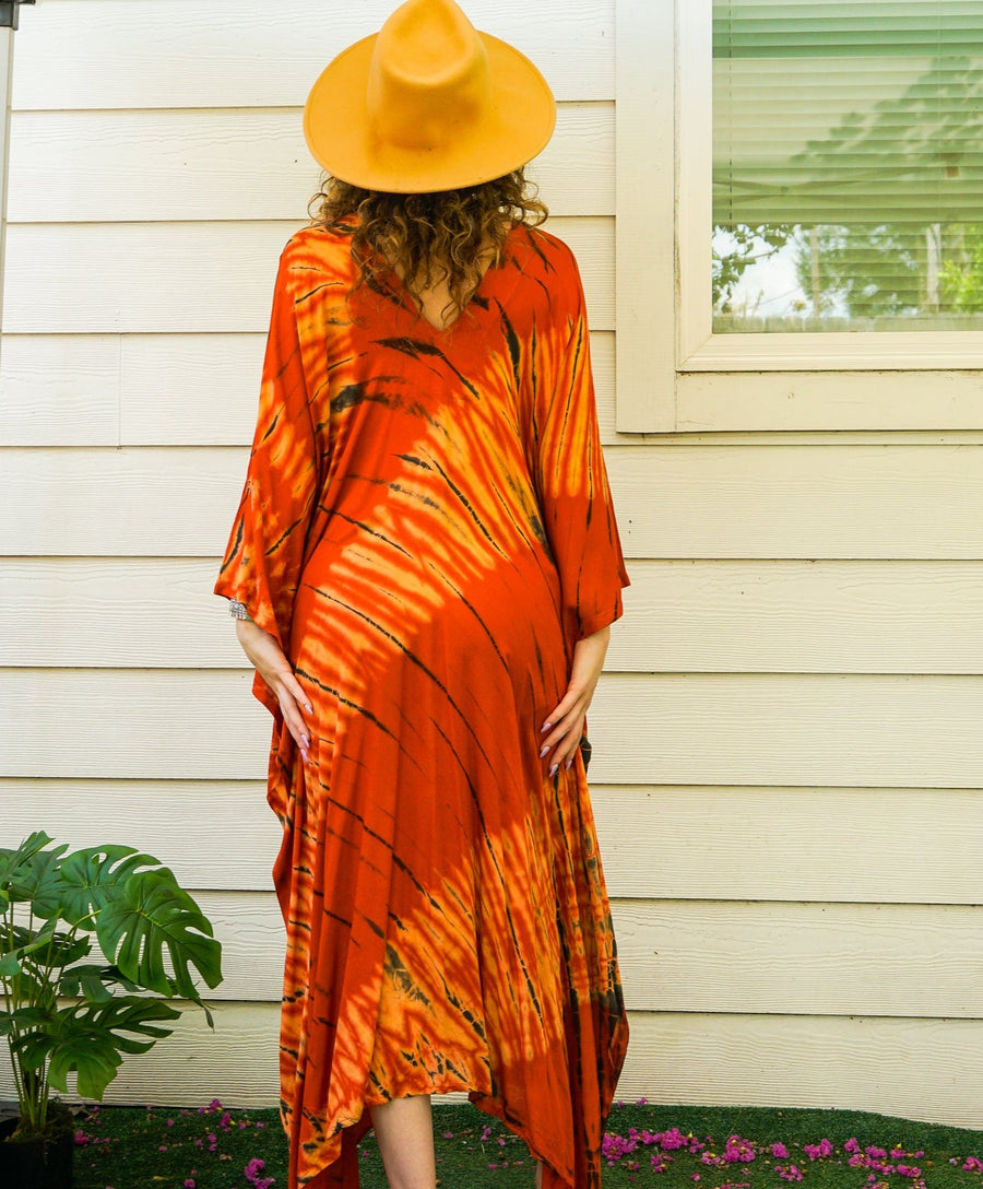 Orange Shibori Hand Dyed Kaftan Dress