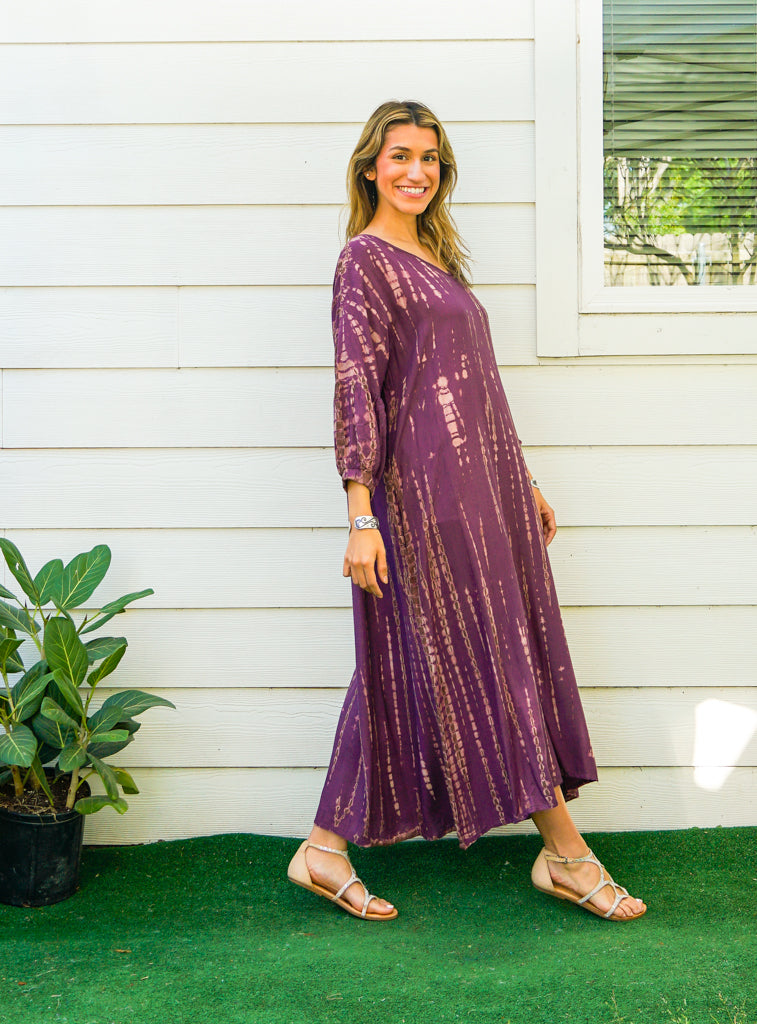 S9465- Shibori Tie Dye Long Sleeve Dress