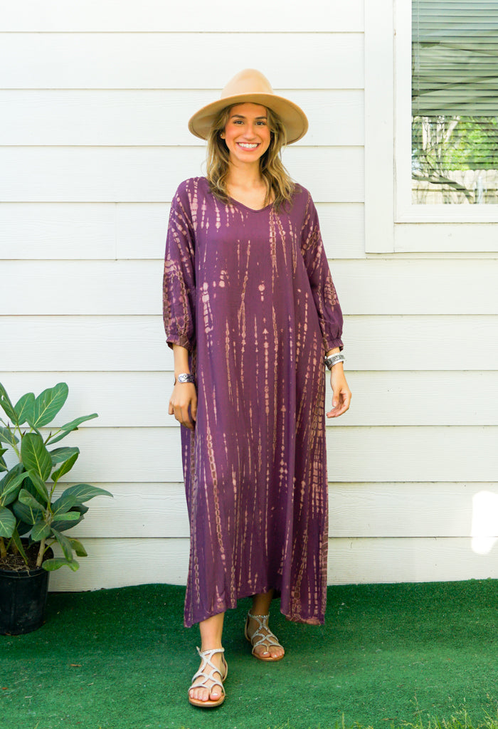 S9465- Shibori Tie Dye Long Sleeve Dress