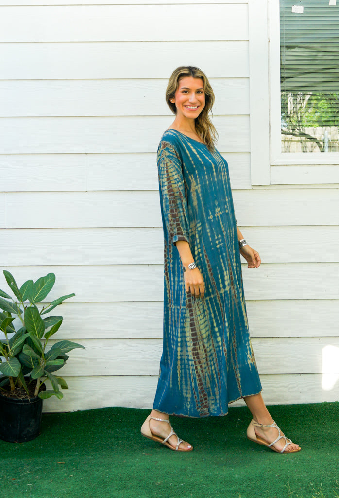 S9476- Shibori Tie Dye Long Sleeve Dress