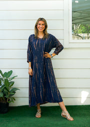 S9487- Shibori Tie Dye Long Sleeve Dress