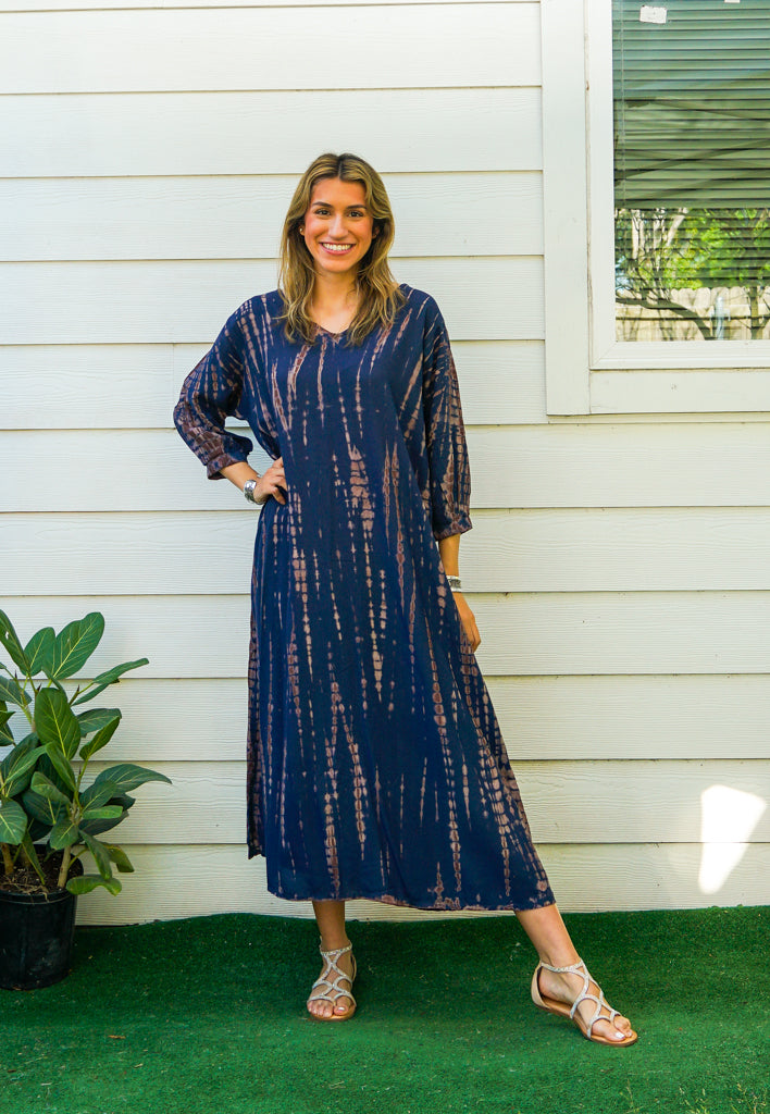 S9487- Shibori Tie Dye Long Sleeve Dress