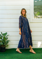 S9487- Shibori Tie Dye Long Sleeve Dress