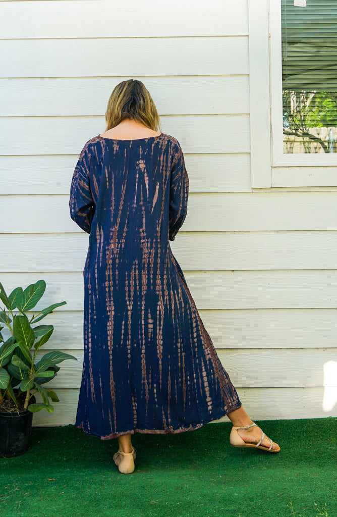 S9487- Shibori Tie Dye Long Sleeve Dress