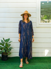 S9487- Shibori Tie Dye Long Sleeve Dress