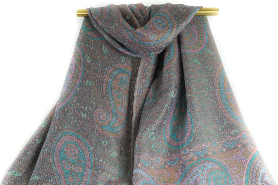 Gray Big Paisley Pashmina Scarf Bohemian Shawl