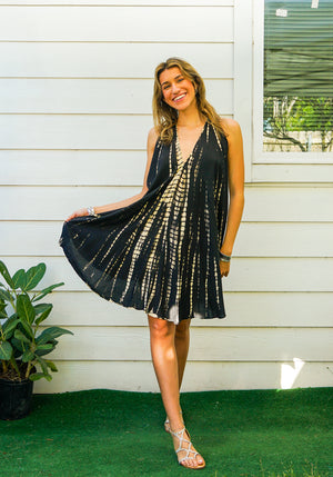 S9527- Shibori Tie Dye Boho Short Dress