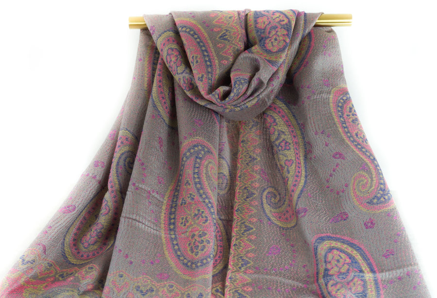 Muted Pink & Gray Big Paisley Pashmina Scarf Bohemian Shawl