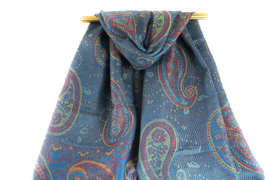 Deep Teal Blue Majestic Paisley Pashmina Scarf Bohemian Shawl