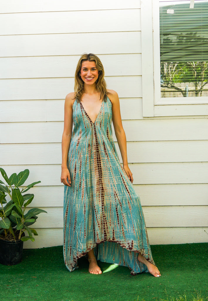 D9692- Shibori Hand Dyed Goddess Boho Maxi Dress