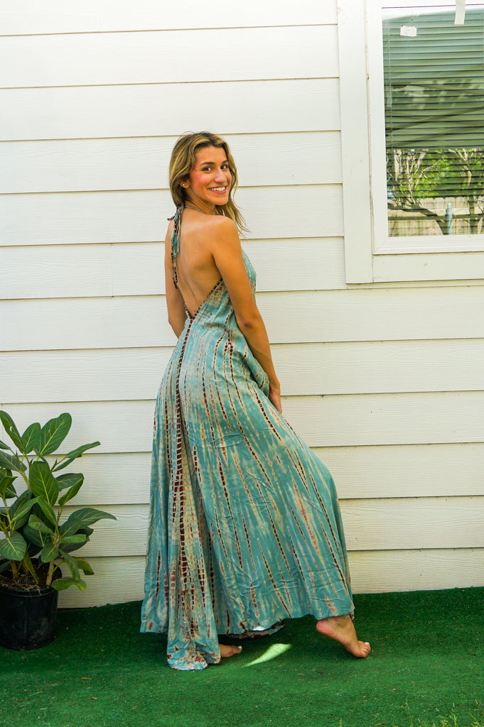 D9692- Shibori Hand Dyed Goddess Boho Maxi Dress