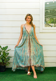 D9692- Shibori Hand Dyed Goddess Boho Maxi Dress