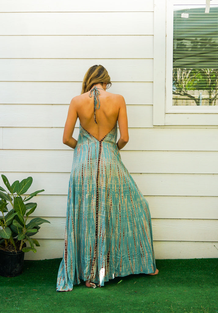 D9692- Shibori Hand Dyed Goddess Boho Maxi Dress