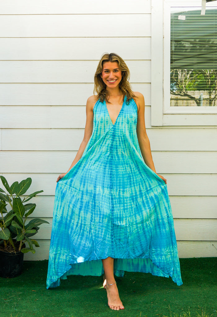 D9696- Shibori Hand Dyed Goddess Boho Maxi Dress