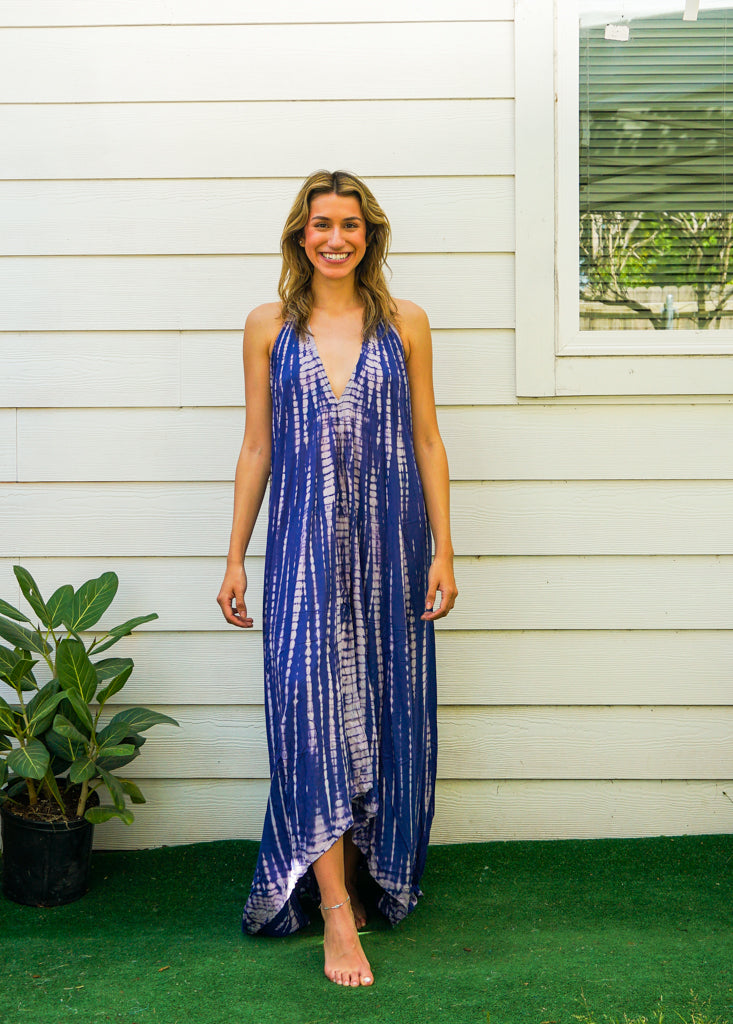 D9717- Shibori Hand Dyed Goddess Boho Maxi Dress