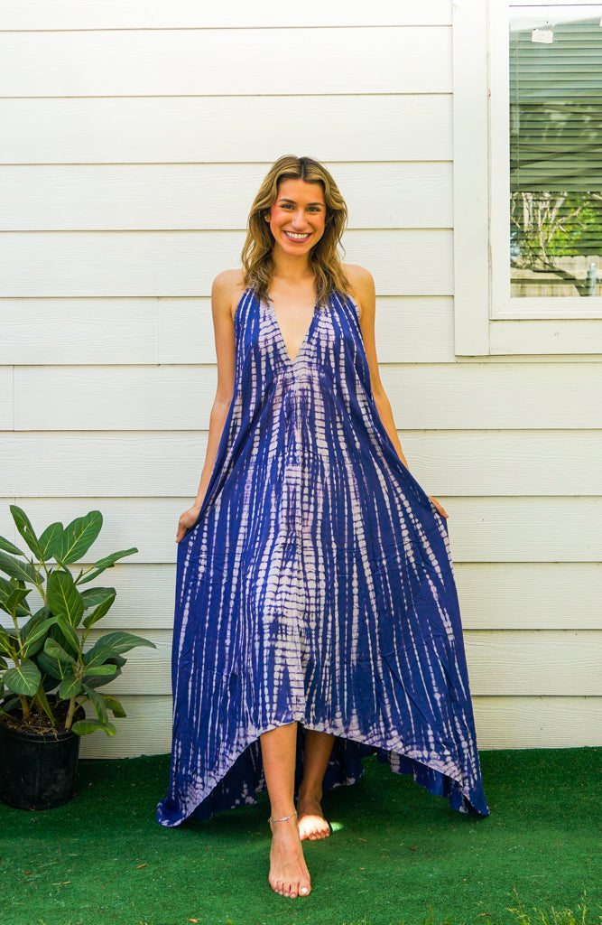 D9717- Shibori Hand Dyed Goddess Boho Maxi Dress