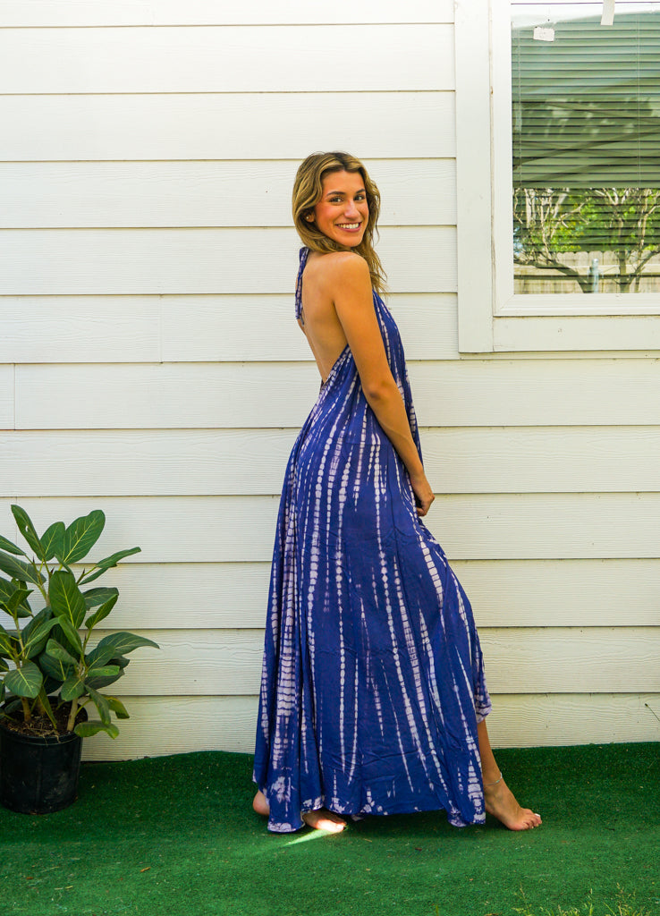 D9717- Shibori Hand Dyed Goddess Boho Maxi Dress