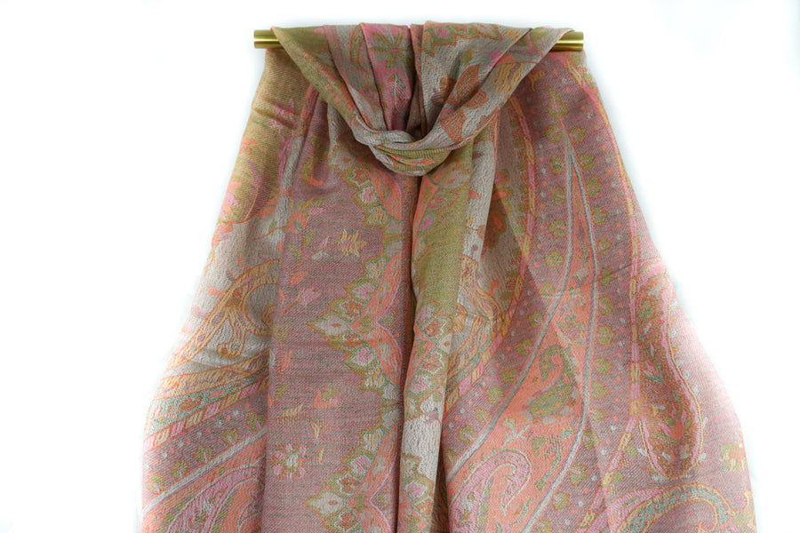 Soft Peach Garden Paisley Pashmina Scarf Bohemian Shawl