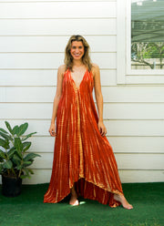 D9723- Shibori Hand Dyed Goddess Boho Maxi Dress