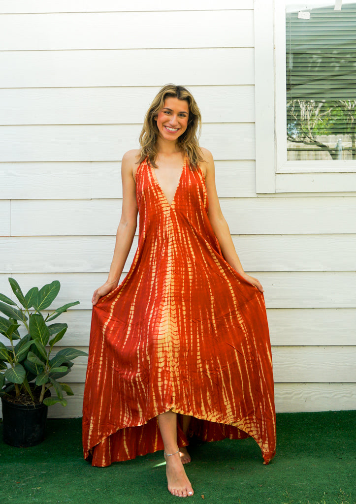 D9723- Shibori Hand Dyed Goddess Boho Maxi Dress