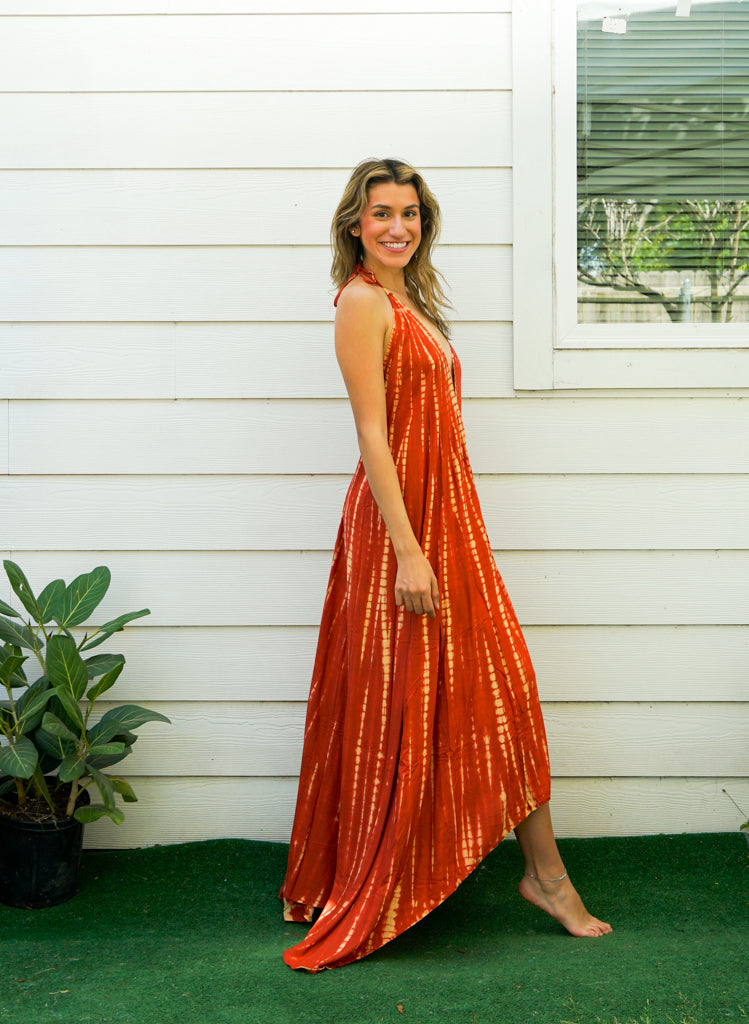 D9723- Shibori Hand Dyed Goddess Boho Maxi Dress