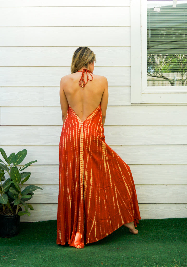 D9723- Shibori Hand Dyed Goddess Boho Maxi Dress