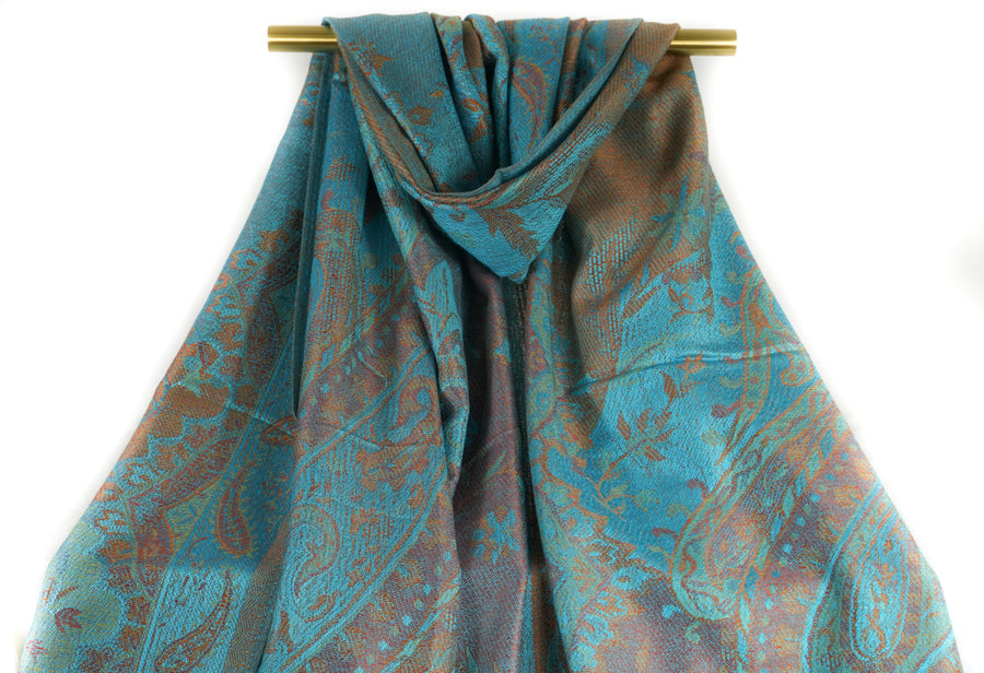 Turquoise Blue Big Wild Paisley Pashmina Scarf Bohemian Shawl