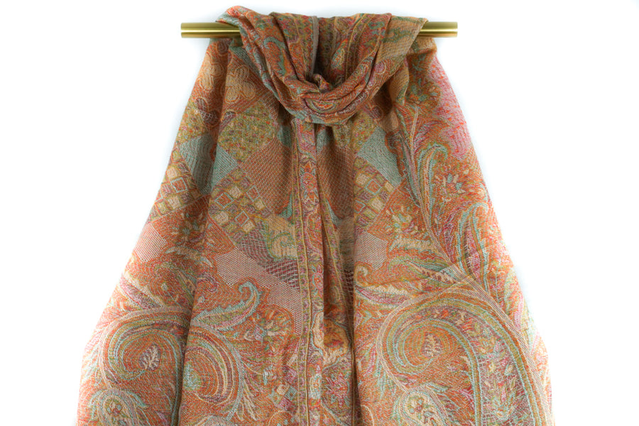 Terracotta Orange Garden Paisley Pashmina Scarf Bohemian Shawl