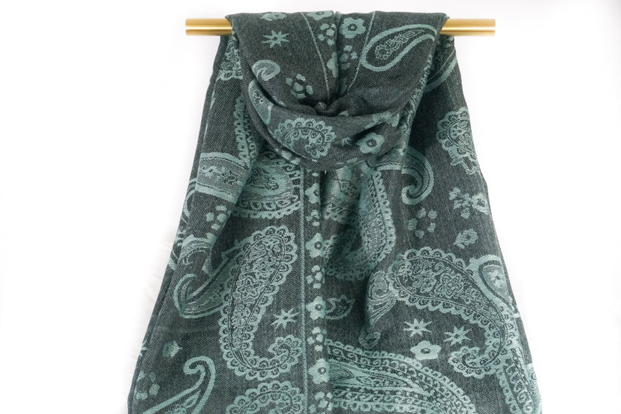 Teal & Black Bohemian Paisley Pashmina Scarf Bohemian Shawl