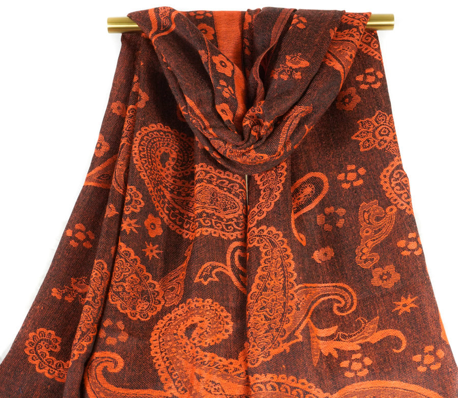 Burnt Orange Majestic Paisley Pashmina Scarf Bohemian Shawl