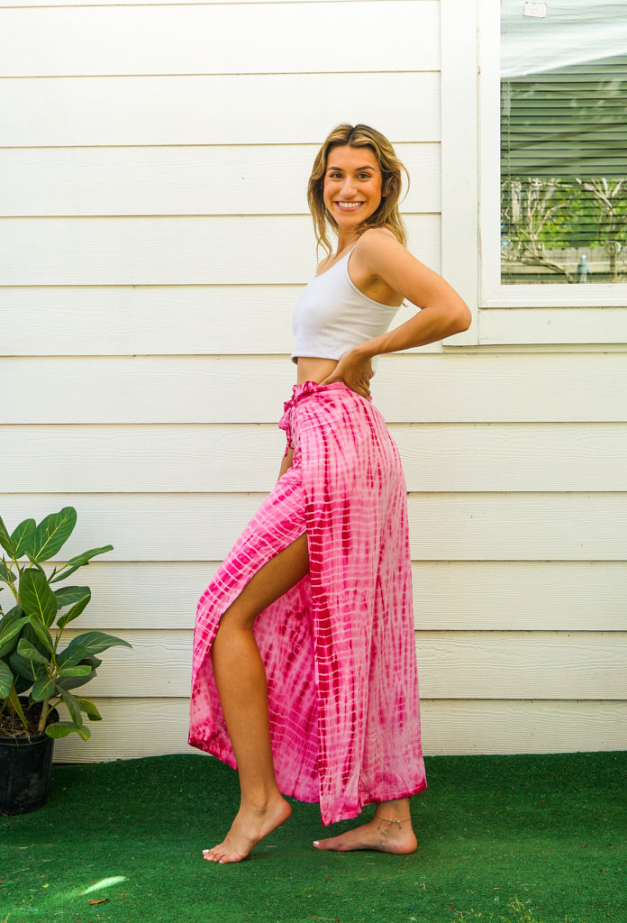 P9877- Shibori Tie Dye Palazzo Wrap Pants