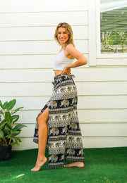 Boho Elephant Charm Palazzo Wrap Pants