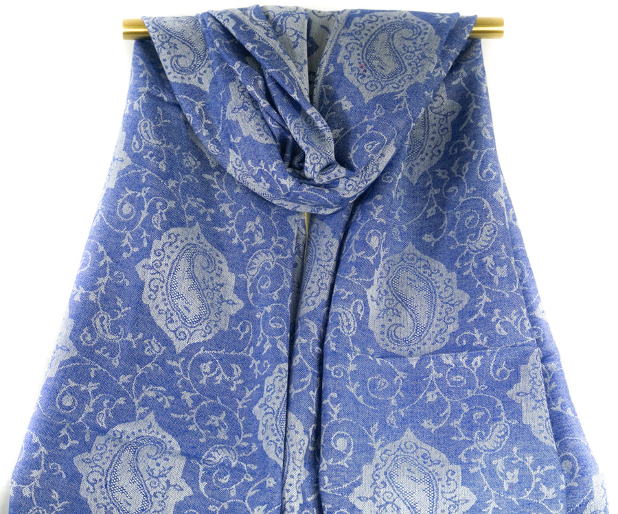 Muted Blue Paisley Pashmina Scarf Bohemian Shawl