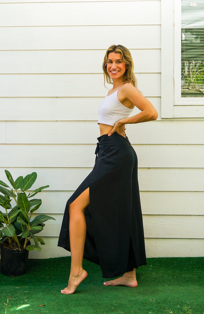 Solid Black Palazzo Wrap Pants