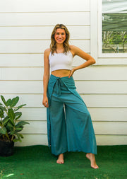 Turquoise Blue Raw Natural Cotton Palazzo Wrap Pants