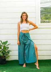 Turquoise Blue Raw Natural Cotton Palazzo Wrap Pants