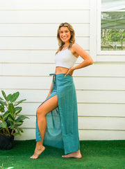 Turquoise Blue Raw Natural Cotton Palazzo Wrap Pants