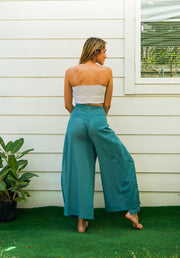 Turquoise Blue Raw Natural Cotton Palazzo Wrap Pants