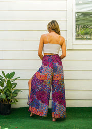 Purple Wild Peacock Palazzo Wrap Pants