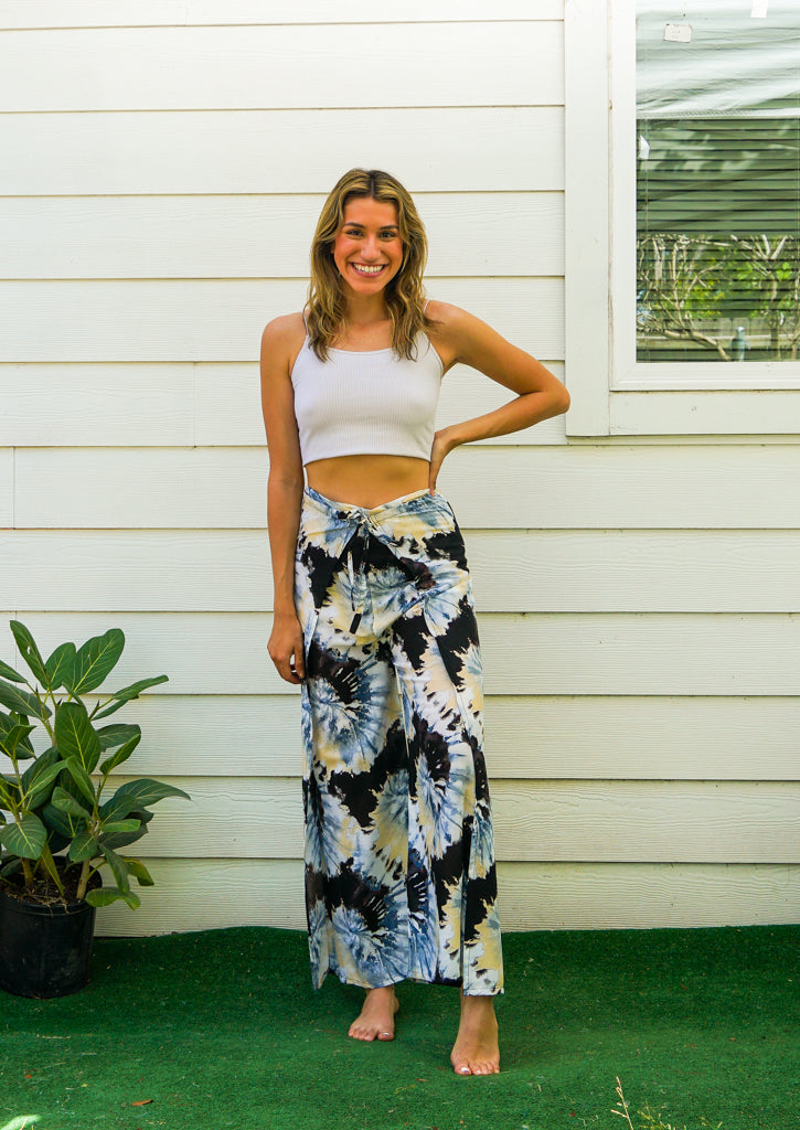 Blue Spiral Palazzo Wrap Pants